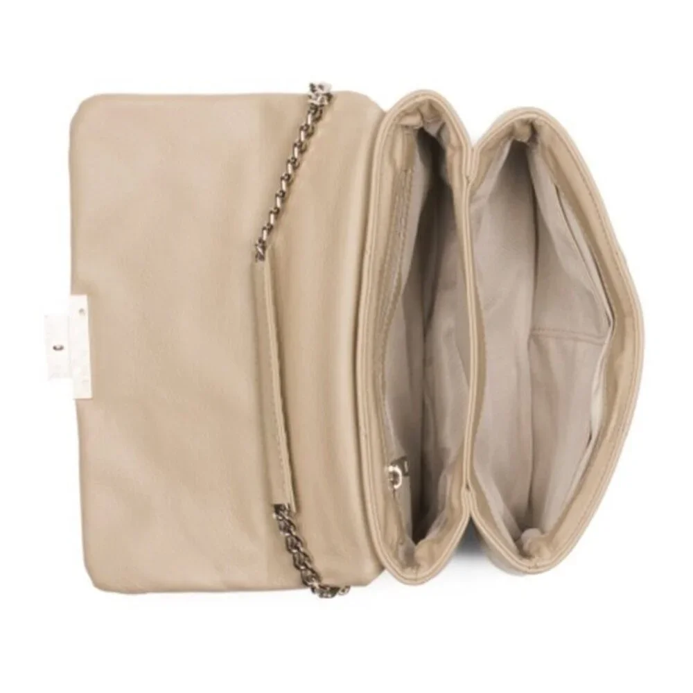 Il Duca Itlay Genuine Leather Quilted Convert Flap Handbag Taupe